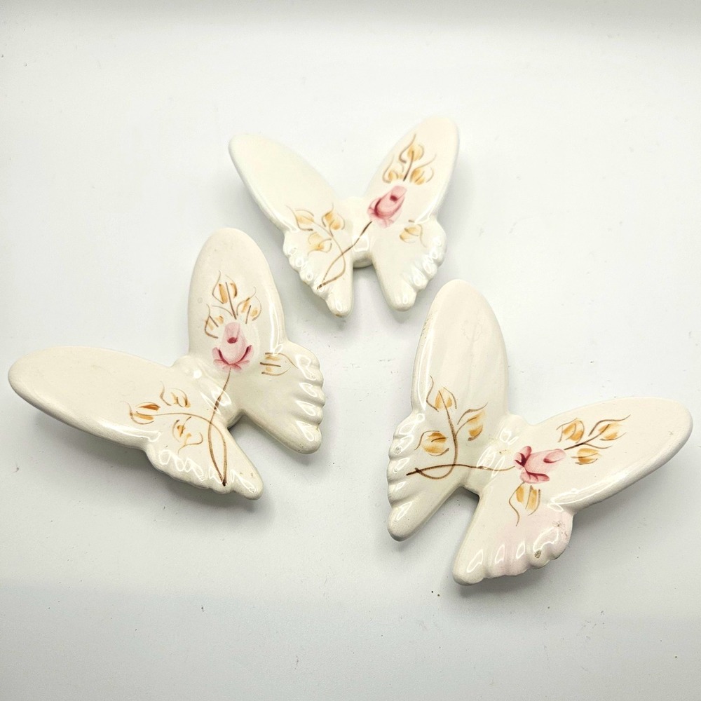 Vtg Lasting Products Hand Painted Ceramic Butterfly Figure Set of 3 wall hangers